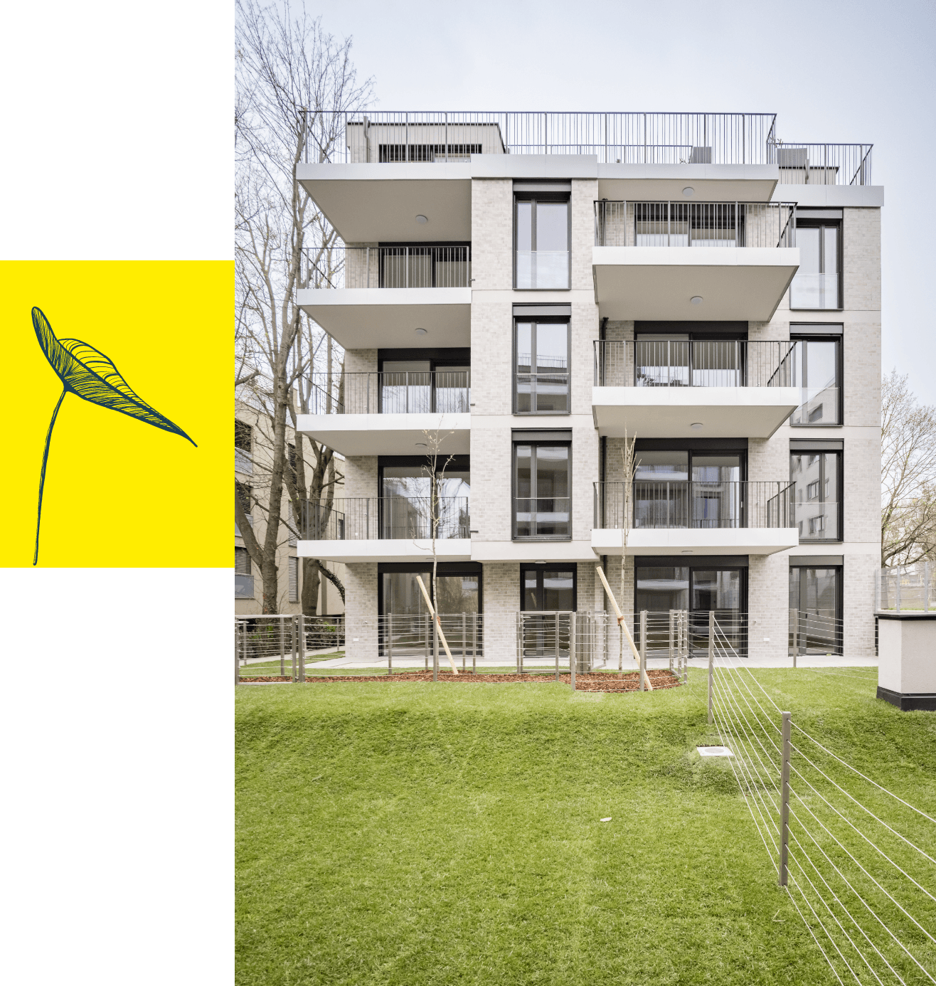 Detailansicht der Park Suites Fassade mit Naturstein, Glasbalkonen und filigranem Geländer